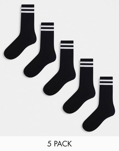 Confezione da 5 paia di calzini sportivi a righe neri e bianchi - Brave Soul - Modalova