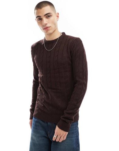 Maglione girocollo bordeaux lavorato a trecce - Brave Soul - Modalova