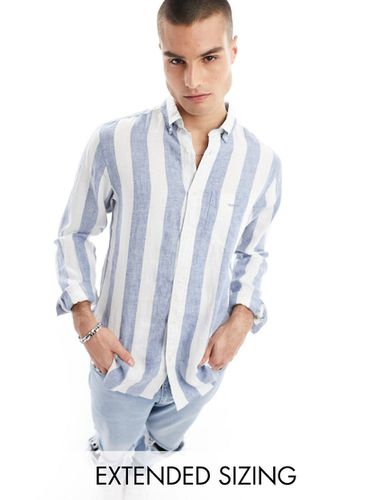 Camicia in lino bianca/blu a righe larghe con logo - Gant - Modalova