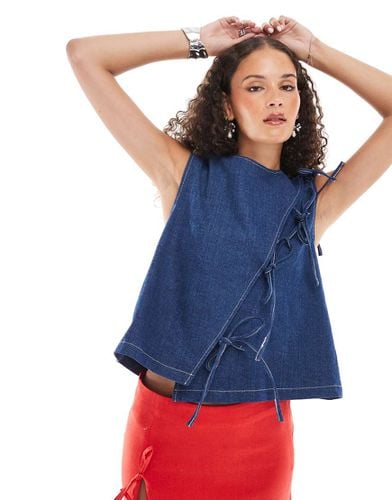 Teo - Top asimmetrico in denim scuro con fiocchi - Ghospell - Modalova