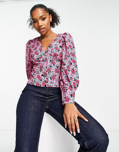 Blusa con bottoni e stampa multicolore di rose - Glamorous - Modalova