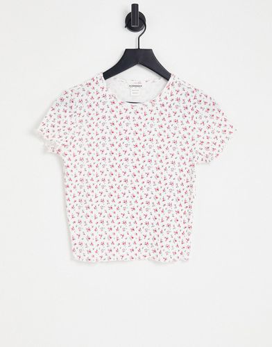 T-shirt mini aderente a coste traforata con stampa a fiorellini e fondo smerlato - Glamorous - Modalova