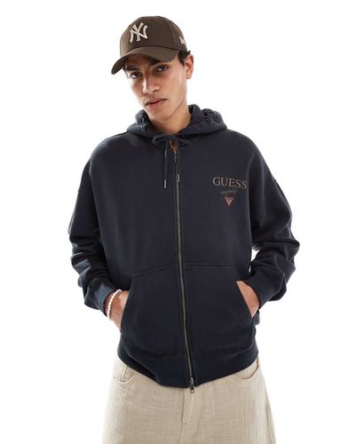 Felpa con cappuccio unisex nera con logo sovrapposto e zip - GUESS Originals - Modalova