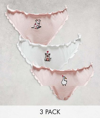 Confezione multipack di slip con volant e grafiche con animali - Daisy Street - Modalova