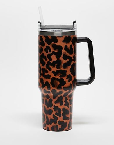 Tazza riutilizzabile leopardata con manico e cannuccia - Daisy Street - Modalova