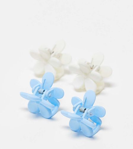 Confezione con 4 mini fermagli per capelli blu e a fiori - DesignB London - Modalova