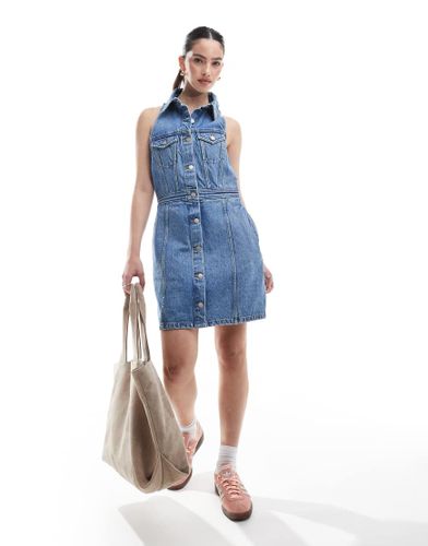 Kinsley - Robe courte boutonnée sans manches avec col - moyen délavé - Dr Denim - Modalova