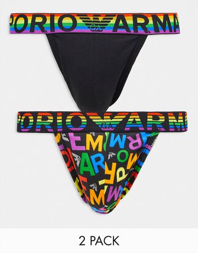 Bodywear - Confezione da 2 sospensori neri con stampa arcobaleno - Emporio Armani - Modalova