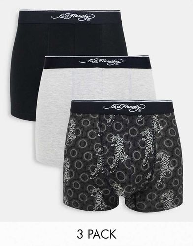 Confezione da 3 paia di boxer grigi con stampa stile tatuaggio - Ed Hardy - Modalova