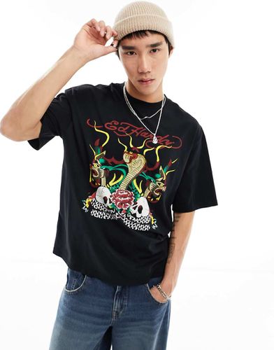 T-shirt oversize slavata con grafica di cobra - Ed Hardy - Modalova