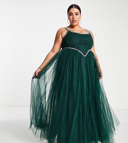 Esclusiva - Vestito lungo con corsetto decorato smeraldo - Lace & Beads Plus - Modalova