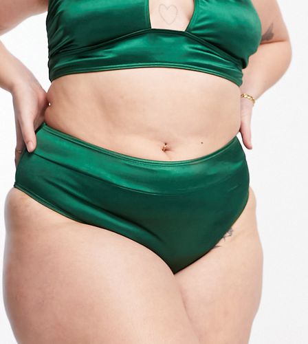 Esclusiva - Slip bikini a vita alta smeraldo lucido - South Beach Curve - Modalova
