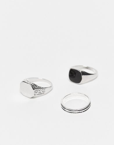 Confezione da 3 anelli con sigillo e a fascia argentati - FADED FUTURE - Modalova