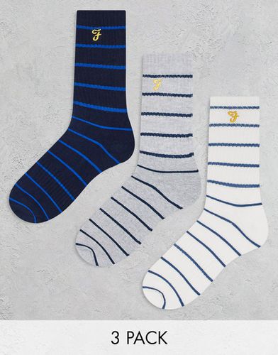 Confezione da 3 paia di calzini a righe neri, bianchi e grigi - Farah - Modalova