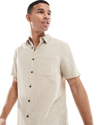 Camicia a maniche corte in cotone beige jacquard - Farah - Modalova