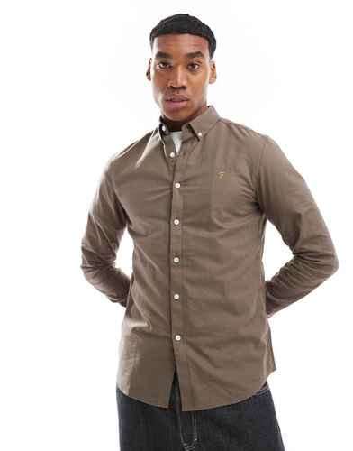 Brewer - Camicia Oxford slim fit a maniche lunghe kaki - Farah - Modalova