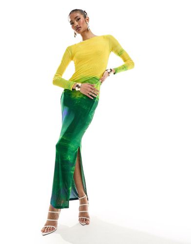 Aphrodite - Vestito lungo a maniche lunghe in tessuto a rete giallo e verde sfumato - Farai London - Modalova