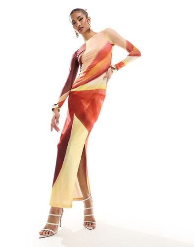Aphrodite - Vestito lungo in tessuto a rete rosso e color crema - Farai London - Modalova