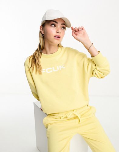 FCUK - Felpa girocollo limone con logo bianco in coordinato - French Connection - Modalova