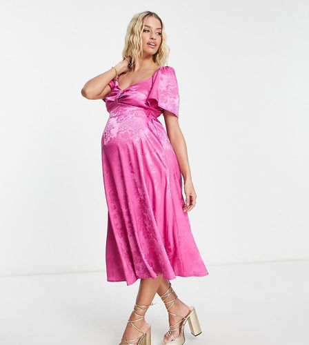 Vestito midi con manica con volant in raso jacquard fluo - Flounce London Maternity - Modalova