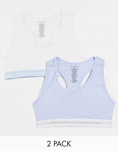 Confezione da due crop top con fettuccia con logo, colore bianco e blu acqua salata - French Connection - Modalova