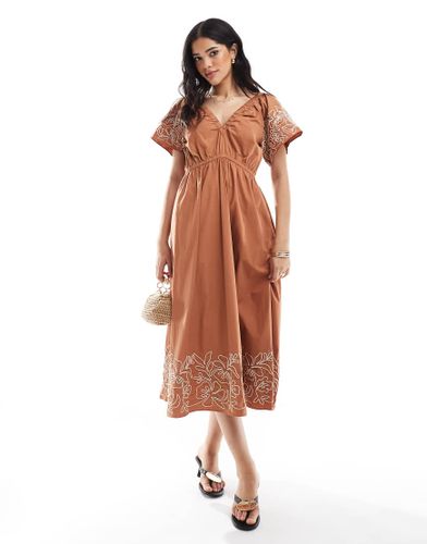 Cambria - Robe mi-longue brodée en coton - café - French Connection - Modalova