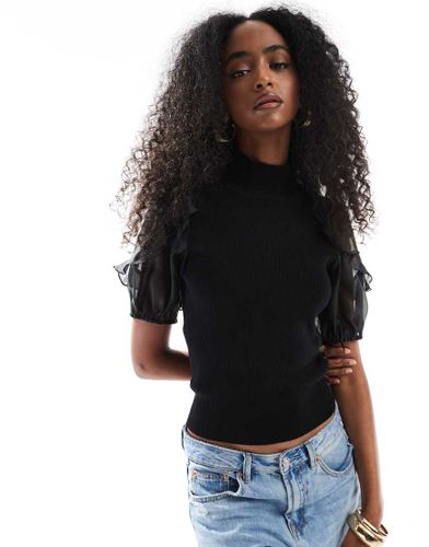 Kristine - Top en maille avec manches en organza - French Connection - Modalova