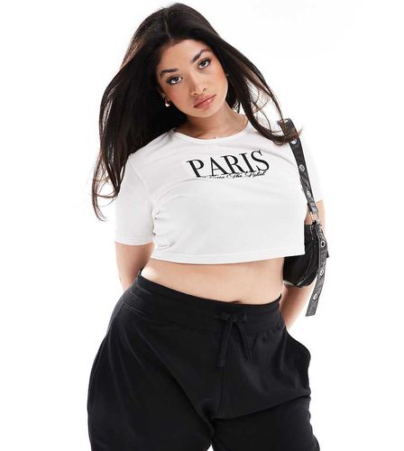 Plus - T-shirt corta bianca con stampa "Paris" - Kaiia - Modalova