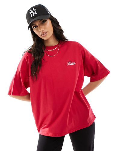 T-shirt oversize rossa con logo ricamato - Kaiia - Modalova