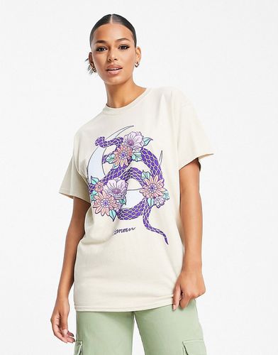 HNR LDN - T-shirt oversize color sabbia con stampa di serpente - Honour - Modalova