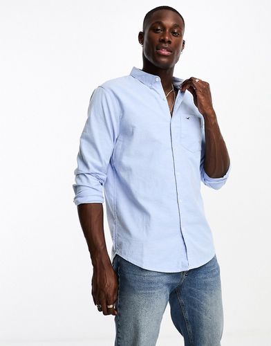 Camicia Oxford slim fit azzurra con logo - Hollister - Modalova