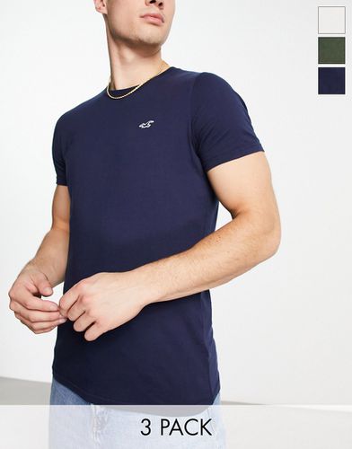 Confezione da 3 T-shirt attillate con logo grigio chiaro/verde/blu navy - Hollister - Modalova