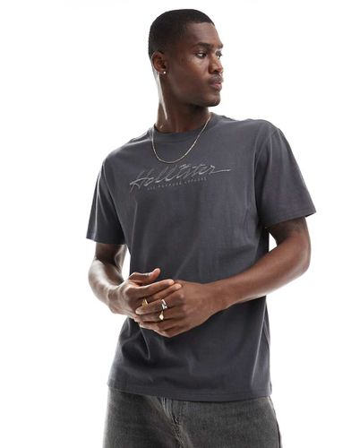 T-shirt vestibilità comoda nera con logo ricamato tono su tono - Hollister - Modalova