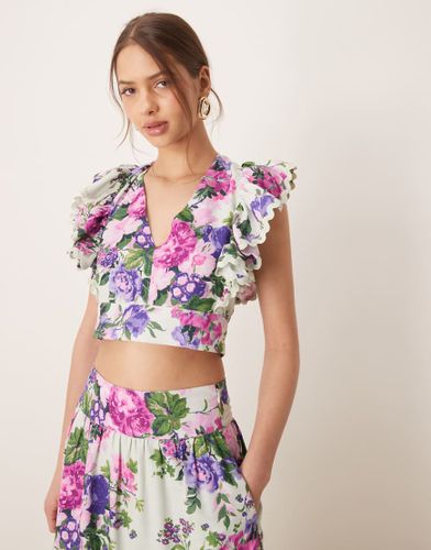 Crop top à fleurs d'ensemble avec manches volantées et liens noués au dos - Multicolore - Hope & Ivy - Modalova
