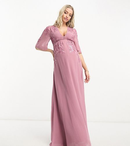 Vestito lungo color malva decorato con scollo profondo - Hope & Ivy Maternity - Modalova