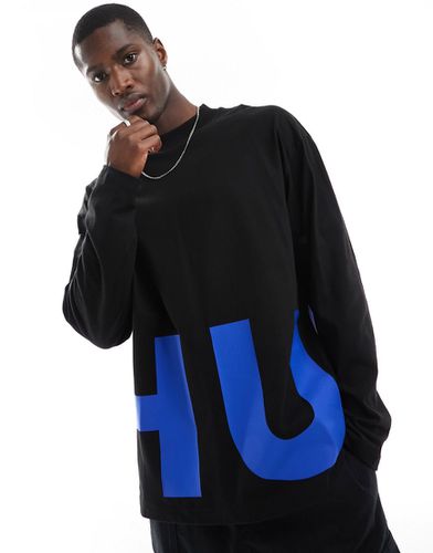 T-shirt oversize a maniche lunghe bianca con logo - Hugo Blue - Modalova