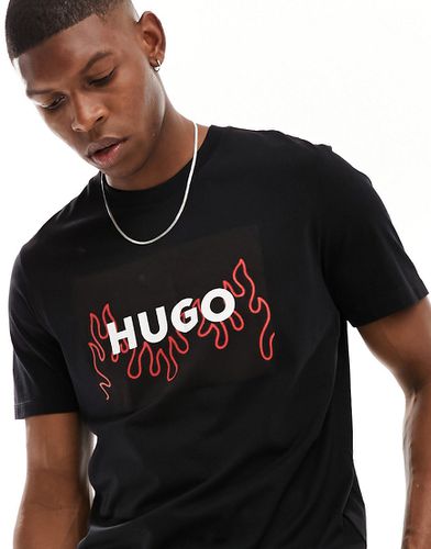 HUGO - Dulive - T-shirt nera con logo riquadrato - Hugo Red - Modalova