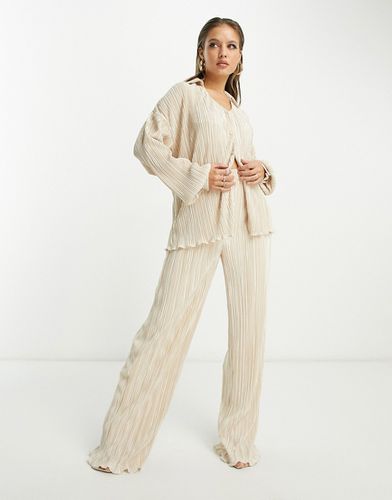 Pantaloni plissé a fondo ampio color crema in coordinato - In The Style - Modalova