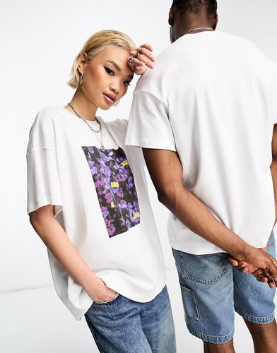 T-shirt oversize unisex bianca con stampa grafica a fiori - IIQUAL - Modalova