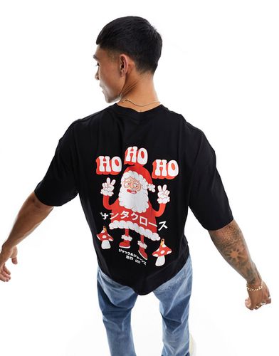 T-shirt oversize nera con stampa di Babbo Natale sul retro - Jack & Jones - Modalova