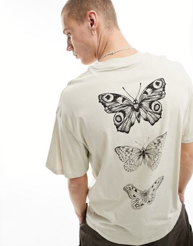 T-shirt oversize beige con stampa di farfalla sul retro - Jack & Jones - Modalova