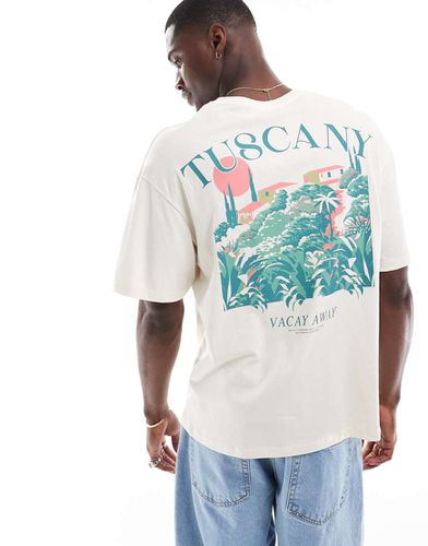 T-shirt oversize color crema con stampa "Tuscany" sul retro - Jack & Jones - Modalova