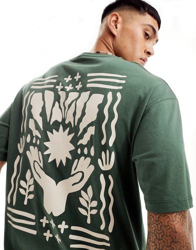 T-shirt verde scuro oversize con stampa sul retro "Natures Balance" - Jack & Jones - Modalova