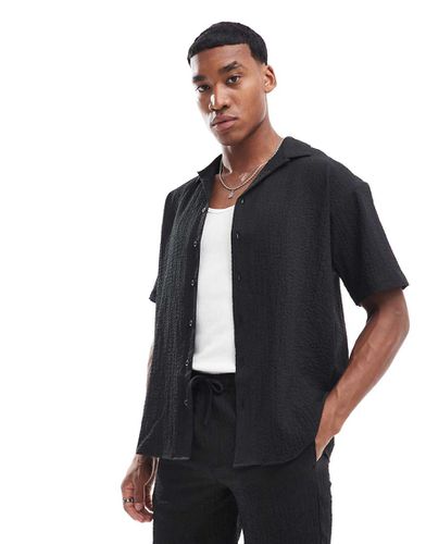 Camicia stropicciata nera oversize con rever in coordinato - Jack & Jones - Modalova