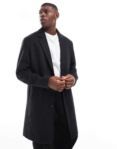 Cappotto lungo in misto lana scuro con motivo pied de poule - Jack & Jones - Modalova