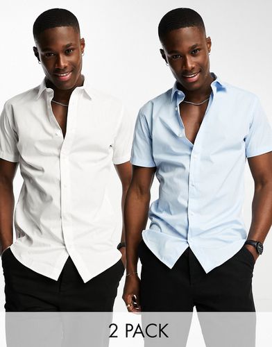 Confezione da 2 camicie eleganti slim bianca e blu a maniche corte - Jack & Jones - Modalova