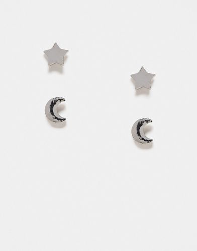 Confezione da 2 paia di orecchini a bottone effetto con stella e luna - Jack & Jones - Modalova