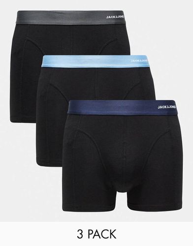 Confezione da 3 boxer aderenti neri con elastico in vita a contrasto - Jack & Jones - Modalova