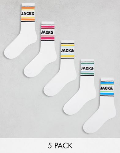 Confezione da 5 calzini da tennis bianchi multicolore - Jack & Jones - Modalova