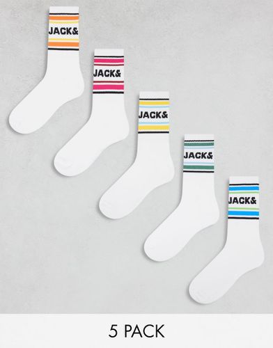 Confezione da 5 calzini da tennis bianchi multicolore - Jack & Jones - Modalova